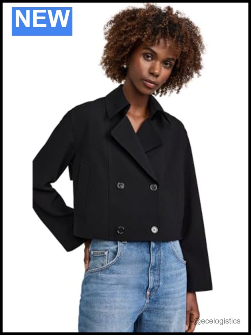 Designer Crop Trench Coat Double-Breasted Padded Shoulders Suiting